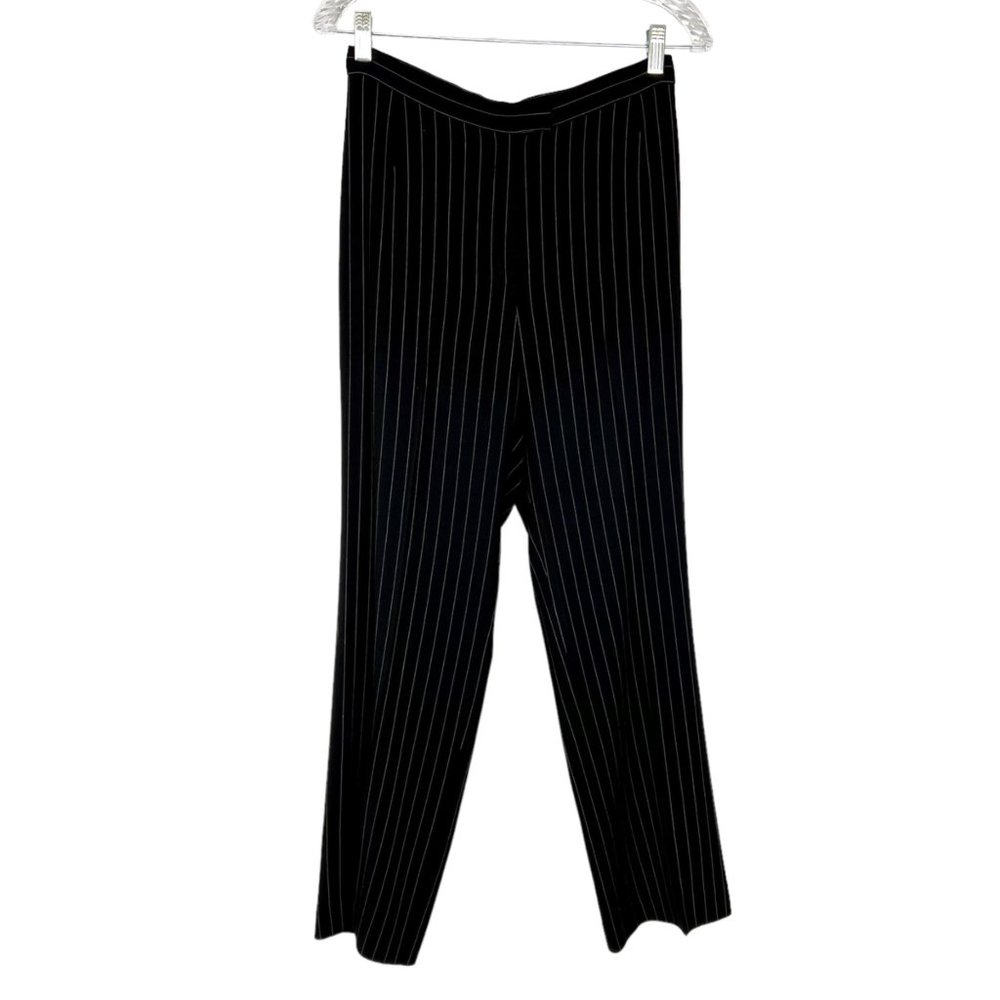 Lafayette 148 NY Womens Petite Pants Black Pinstripe High Waist Wool size 8P